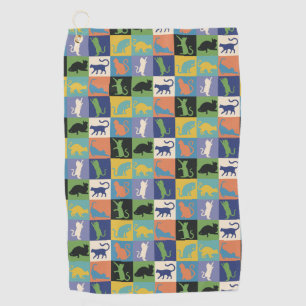 Cool Colourful Cat Silhouettes in Quilt Squares  Golf Towel