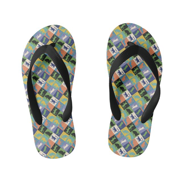 Cool Colourful Cat Silhouettes in Quilt Squares Kid's Flip Flops (Footbed)