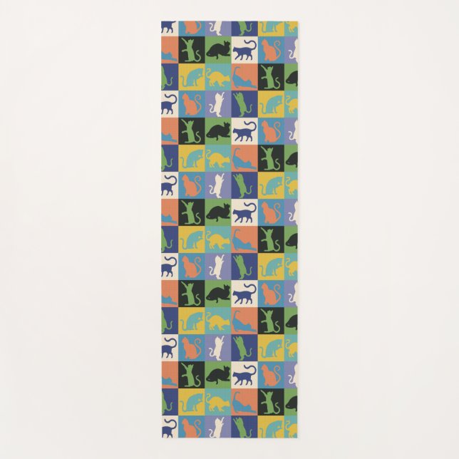 Cool Colourful Cat Silhouettes in Quilt Squares Yoga Mat (Front)