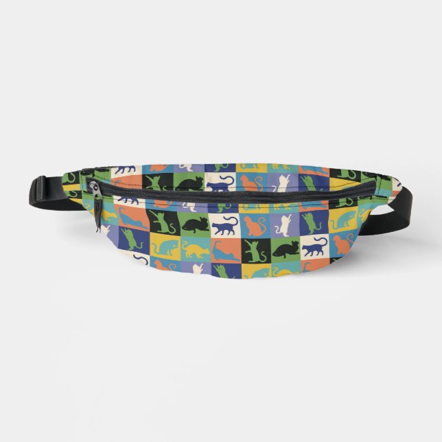 Cool Colourful Cats in Quilt Squares Bum Bags (Front)