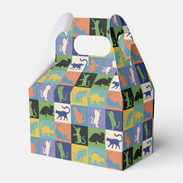 Cool Colourful Cats in Quilt Squares Favour Box (Front Side)