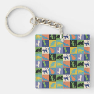 Cool Colourful Cats in Quilt Squares Key Ring