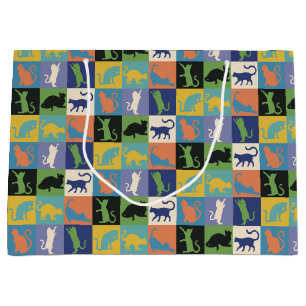 Cool Colourful Cats in Quilt Squares Large Gift Bag