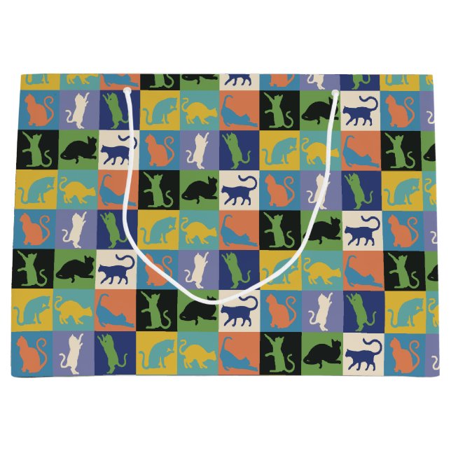 Cool Colourful Cats in Quilt Squares Large Gift Bag (Front)