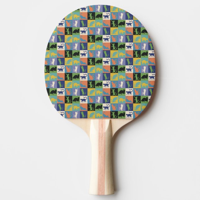 Cool Colourful Cats in Quilt Squares Ping Pong Paddle (Front)