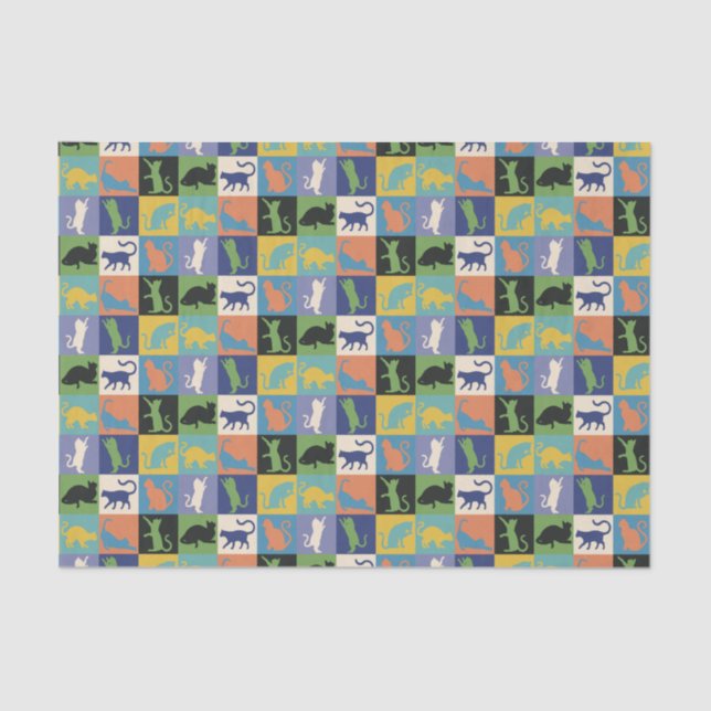 Cool Colourful Cats in Quilt Squares Tissue Paper (Front)