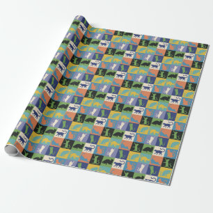 Cool Colourful Cats in Quilt Squares Wrapping Paper
