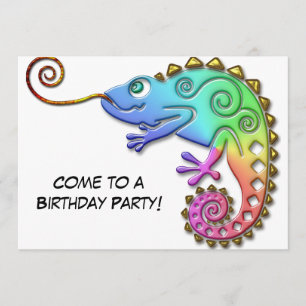 Cool Colourful Chameleon Birthday Party Invitation