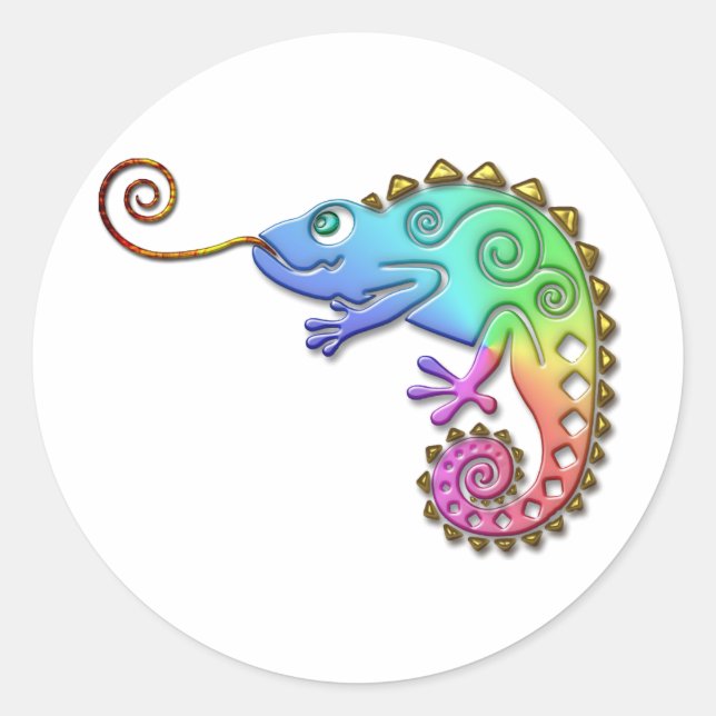 Cool Colourful Chameleon Classic Round Sticker (Front)