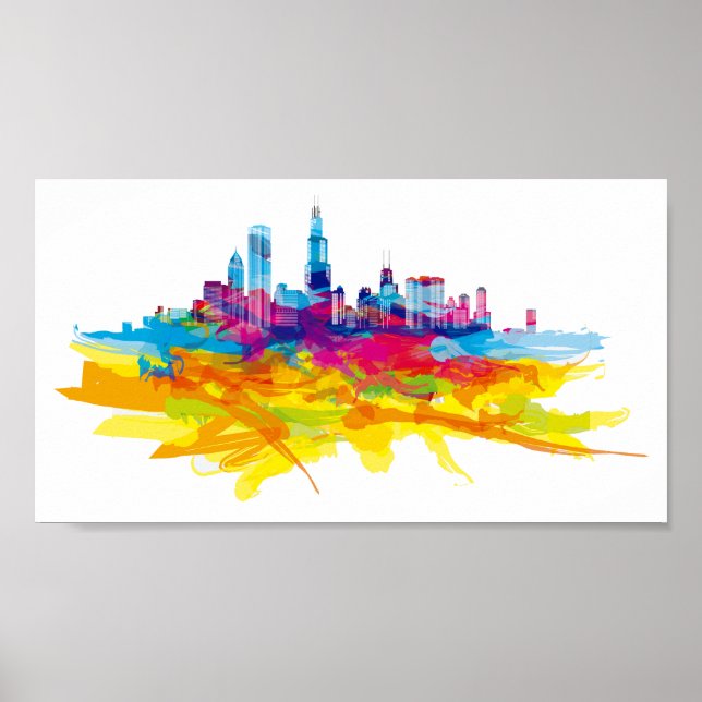 Cool Colourful Chicago Skyline Poster (Front)