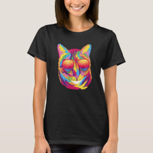 Cool Colourful Cute Cat Sunglasses Tropical Palm T T-Shirt