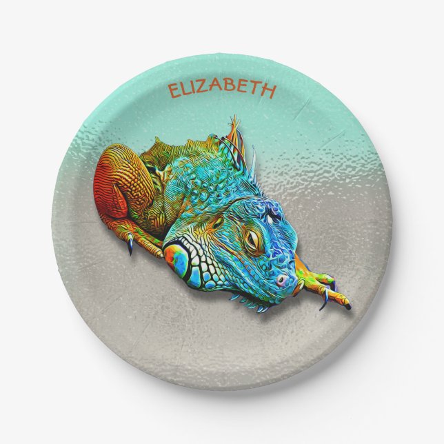 Cool Colourful Cute Rainbow Lizard Reptile Paper Plate (Front)