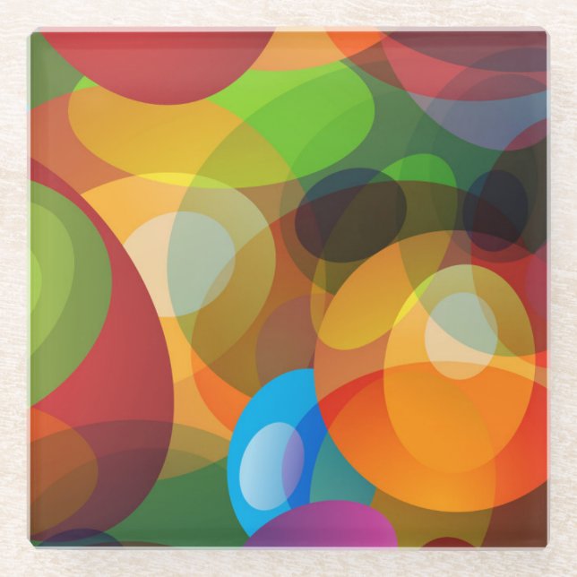 Cool Colourful Fantasy Bubbles and Circles Glass Coaster (Front)