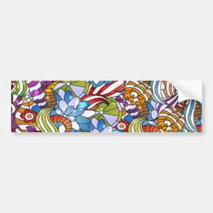 Cool colourful flowers leaves swirls wheels dots bumper sticker