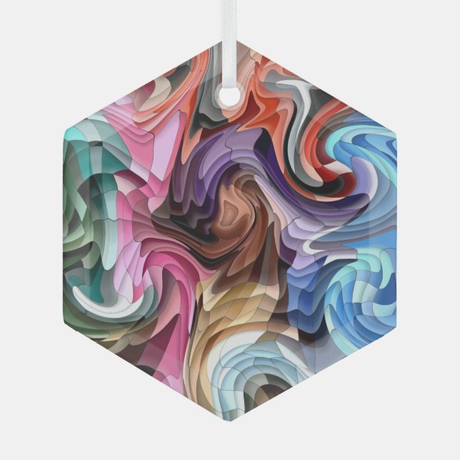 Cool Colourful Fluid Patchwork Mosaic Suncatcher  Glass Tree Decoration (Front)