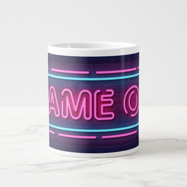 Cool & Colourful Game On Simulated Neon Sign Large Coffee Mug (Front)