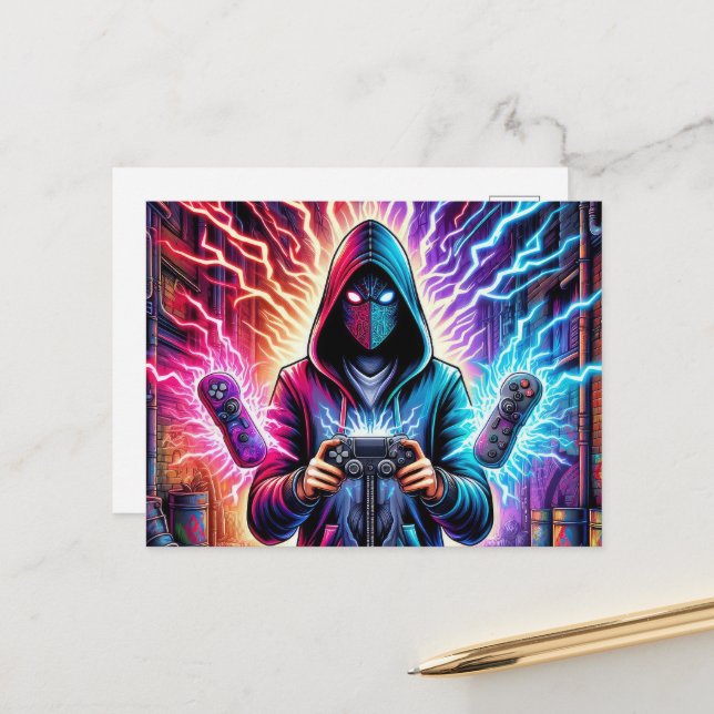 Cool colourful gamer boy  postcard (Front/Back In Situ)