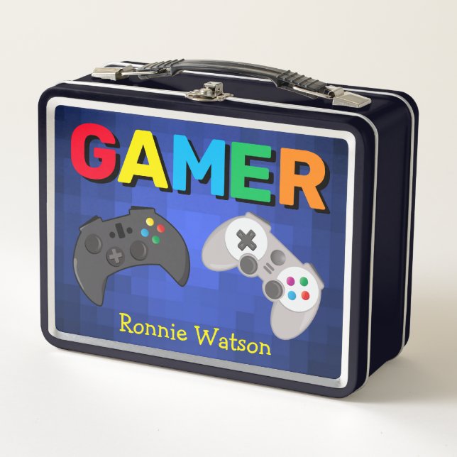 Cool Colourful GAMER Kids | Personalised Metal Lunch Box (Front)