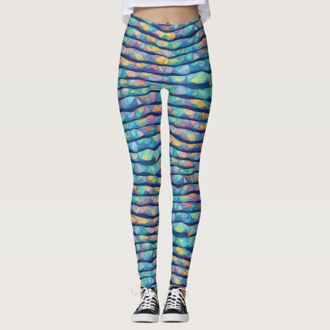 Cool Colourful Geometric Armadillo Armour Abstract Leggings (Front)