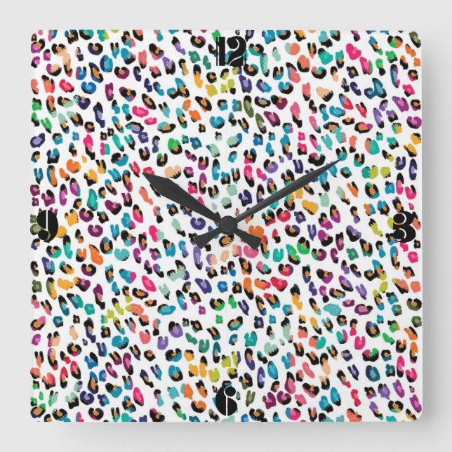 Cool colourful girly trendy Leopard animal print Square Wall Clock (Front)