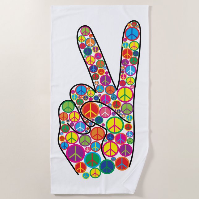 Cool Colourful Groovy Peace Signs Hand Beach Towel (Front)