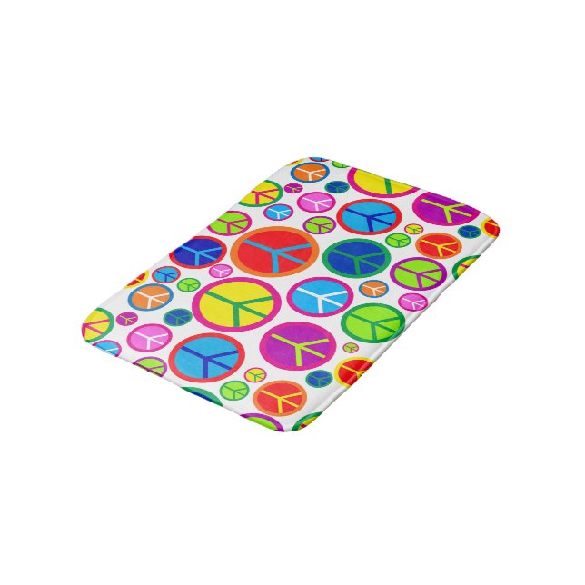 Cool Colourful Groovy Peace Symbols Bath Mat (Angled)