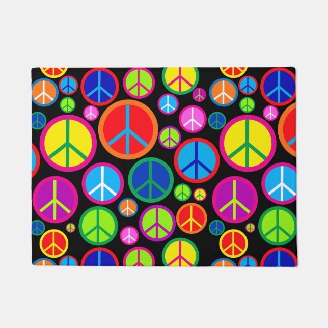 Cool Colourful Groovy Peace Symbols Doormat (Front)