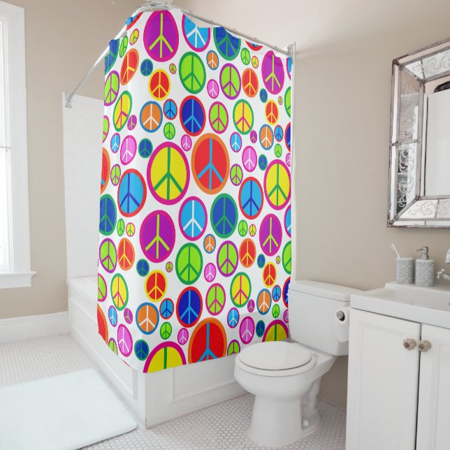 Cool Colourful Groovy Peace Symbols Shower Curtain (In Situ)