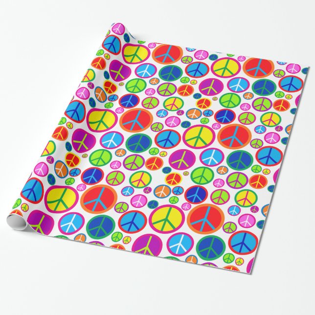 Cool Colourful Groovy Peace Symbols Wrapping Paper (Unrolled)