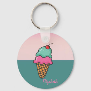 Cool Colourful Ice Cream Cones -Personalised Key Ring