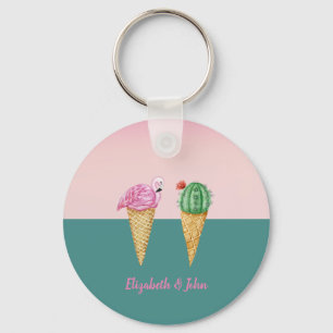 Cool Colourful Ice Cream Cones -Personalised Key Ring