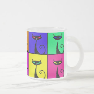 Cool Colourful Kitty Cat Pop Art Frosted Glass Coffee Mug