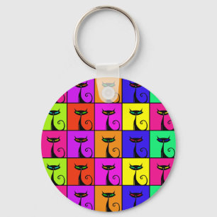Cool Colourful Kitty Cat Pop Art Key Ring