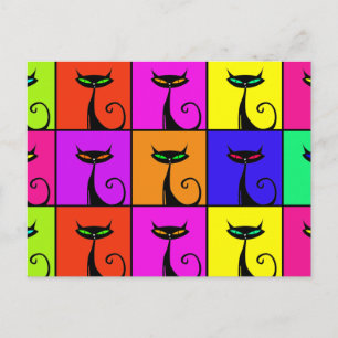 Cool Colourful Kitty Cat Pop Art Postcard