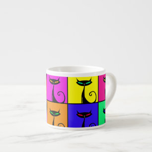 Cool Colourful Kitty Cat Pop Art Squares Espresso Cup