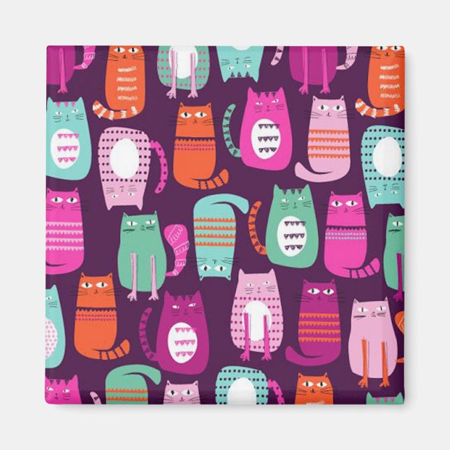 Cool Colourful Kitty Cat Print 2 Inch Square Magn Magnet (Front)