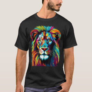 Cool Colourful Lion Portrait Graphic T-Shirt
