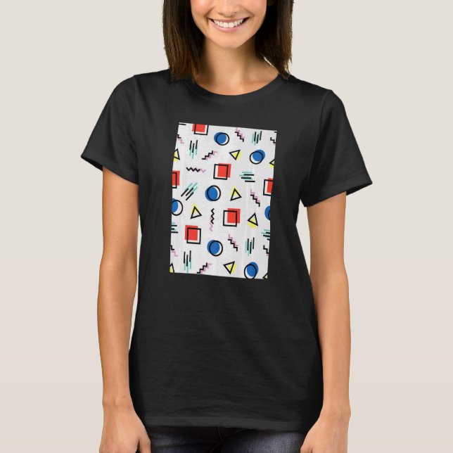 Cool Colourful Memphis Pattern Red Blue Yellow Whi T-Shirt (Front)