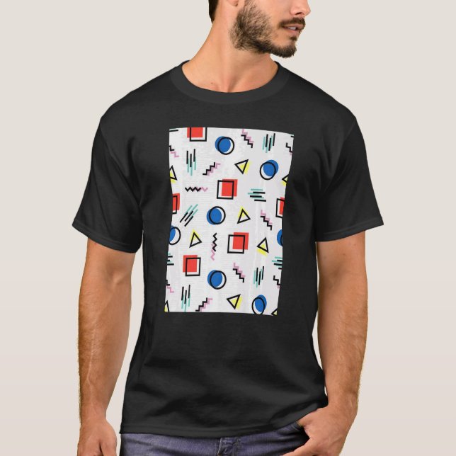 Cool Colourful Memphis Pattern Red Blue Yellow Whi T-Shirt (Front)