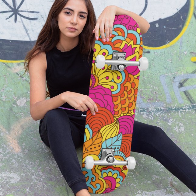 Cool Colourful Modern Abstract Floral Pattern Skateboard (Creator Uploaded)