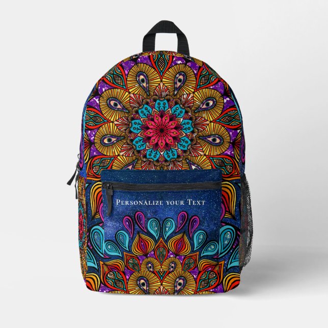  Cool Colourful Modern Mandala Hippie Add Your Nam Printed Backpack (Front)