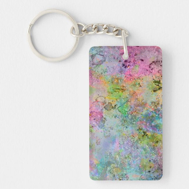 Cool colourful neon colours abstract marble image key ring (Front)