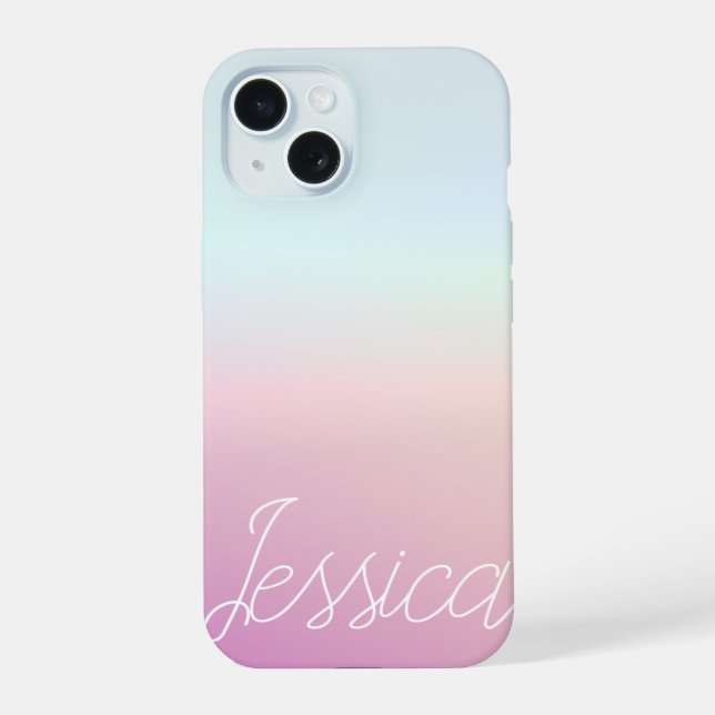 Cool Colourful Ombre Gradients & Your Script iPhone 15 Case (Back)