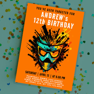 Cool Colourful Paintball Splatter Orange Party Invitation