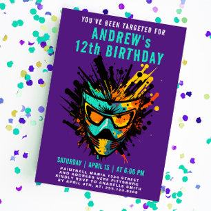 Cool Colourful Paintball Splatter Purple Party Invitation
