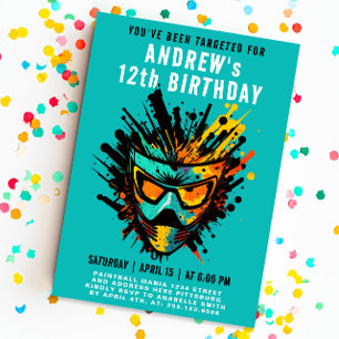 Cool Colourful Paintball Splatter Turquoise Teen Invitation