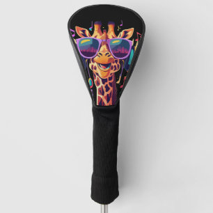 Cool Colourful Party Giraffe with Headphones Golf Head Cover