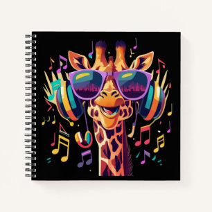 Cool Colourful Party Giraffe with Headphones  Notebook
