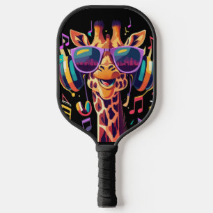 Cool Colourful Party Giraffe with Headphones  Pickleball Paddle