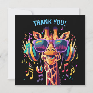 Cool Colourful Party Giraffe with Headphones Thank You Card